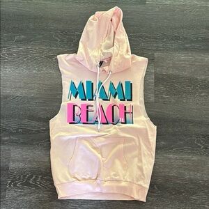 Pink Sleeveless Hoodie with Miami Beach Print